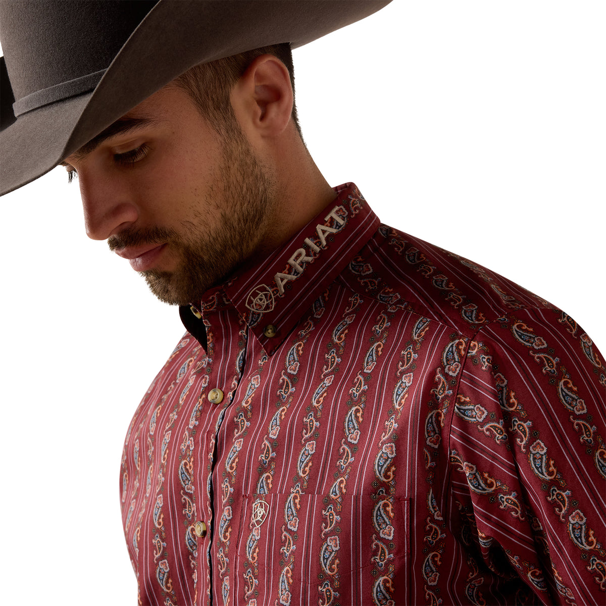 Ariat Men's Team Dutton Classic Fit Shirt - Ketchup Paisley Stripe/Savanna