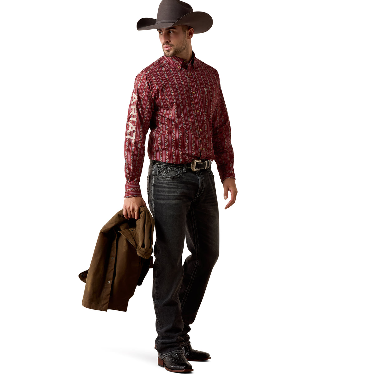 Ariat Men's Team Dutton Classic Fit Shirt - Ketchup Paisley Stripe/Savanna