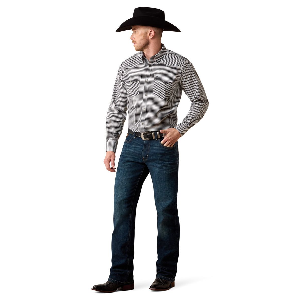 Ariat Men's Wrinkle Free Bud Classic Fit Snap Shirt - White/Black Small Plaid