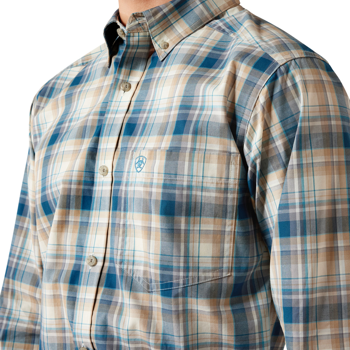 Ariat Men's Pro Series Wes Fitted Shirt - Savannah Tan Medium Plaid