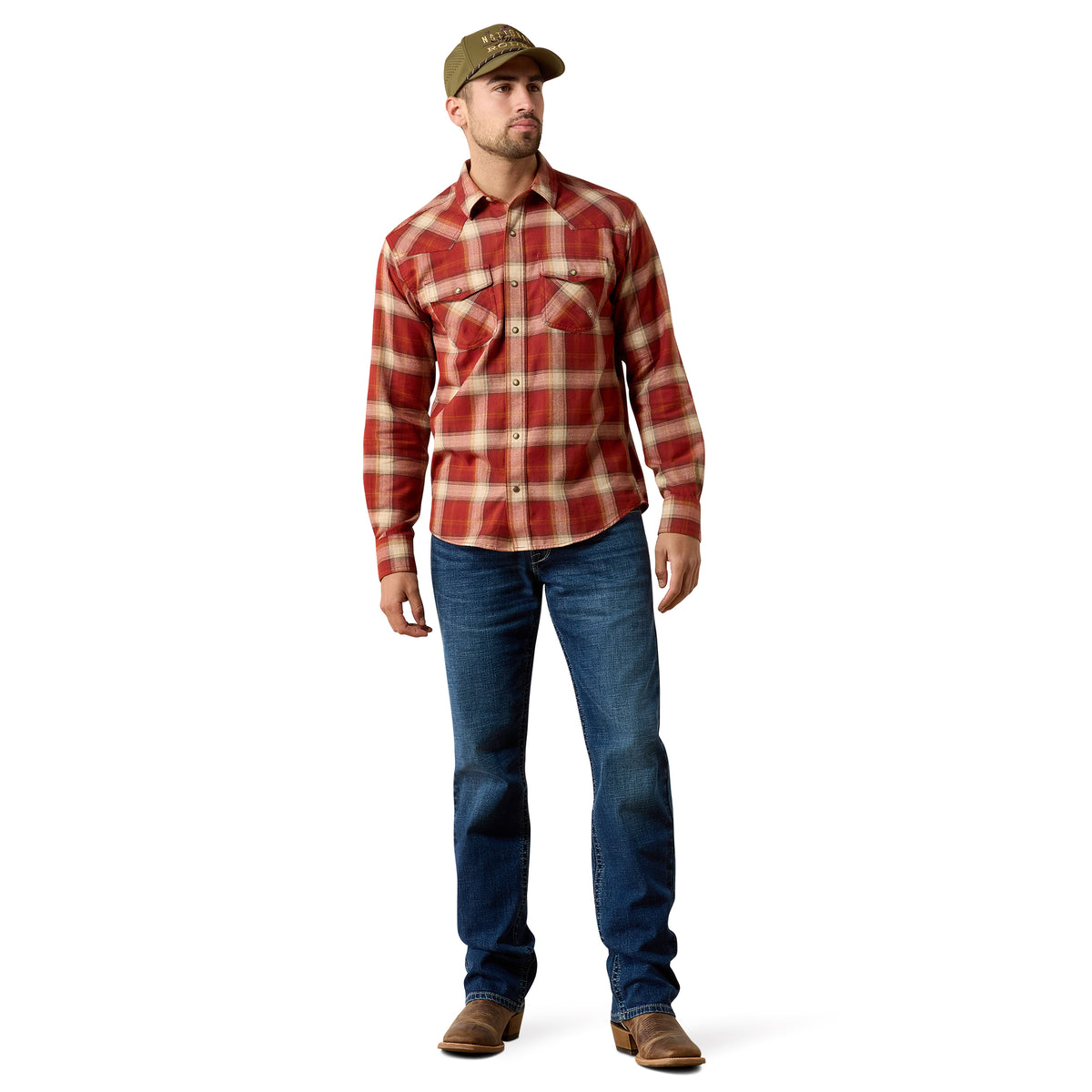 Ariat Men's Retro Hatford Fitted Snap Shirt - Rosewood Plaid