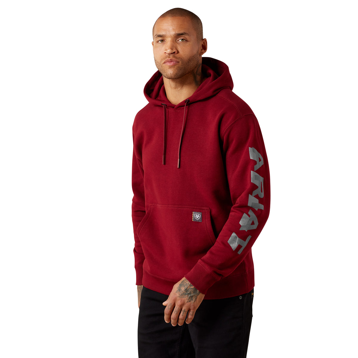 Ariat Men's Rebar Lightweight Logo Hoodie - Pomegranate/Licorice