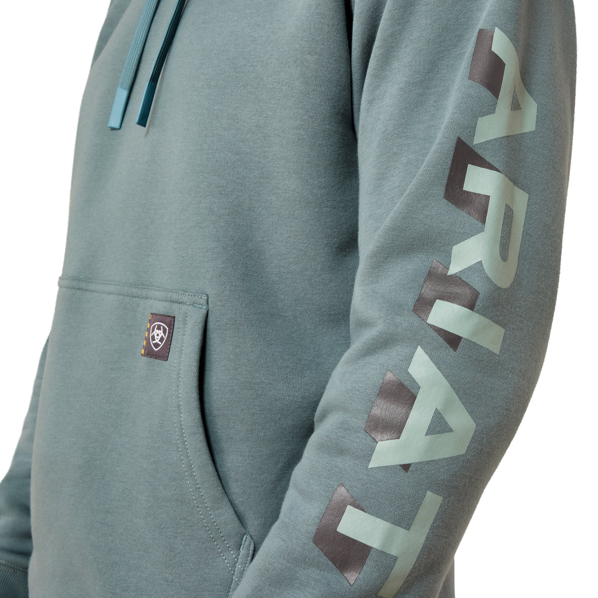 Ariat Men's Rebar Lightweight Logo Hoodie - North Atlantic/Green Milieu