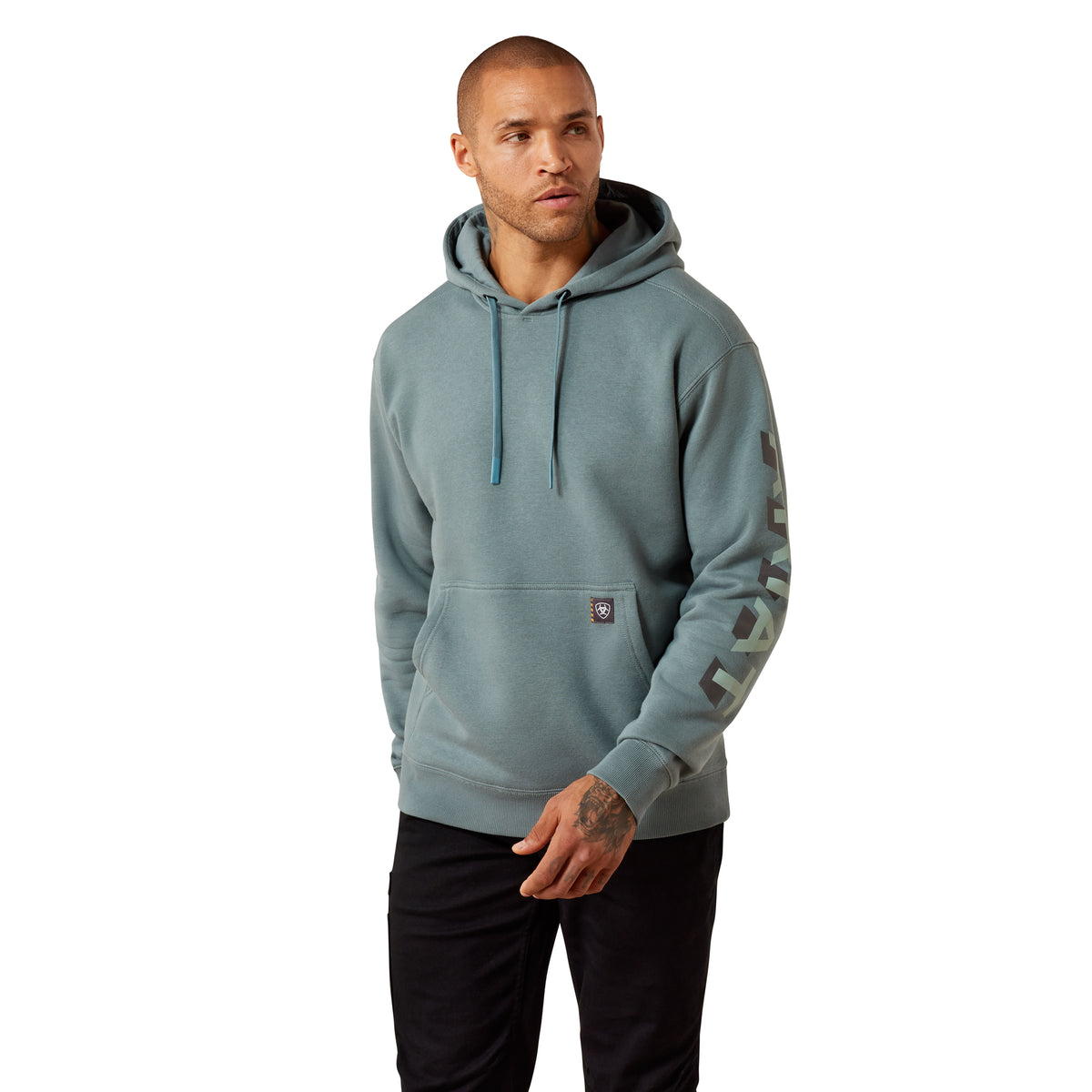 Ariat Men's Rebar Lightweight Logo Hoodie - North Atlantic/Green Milieu