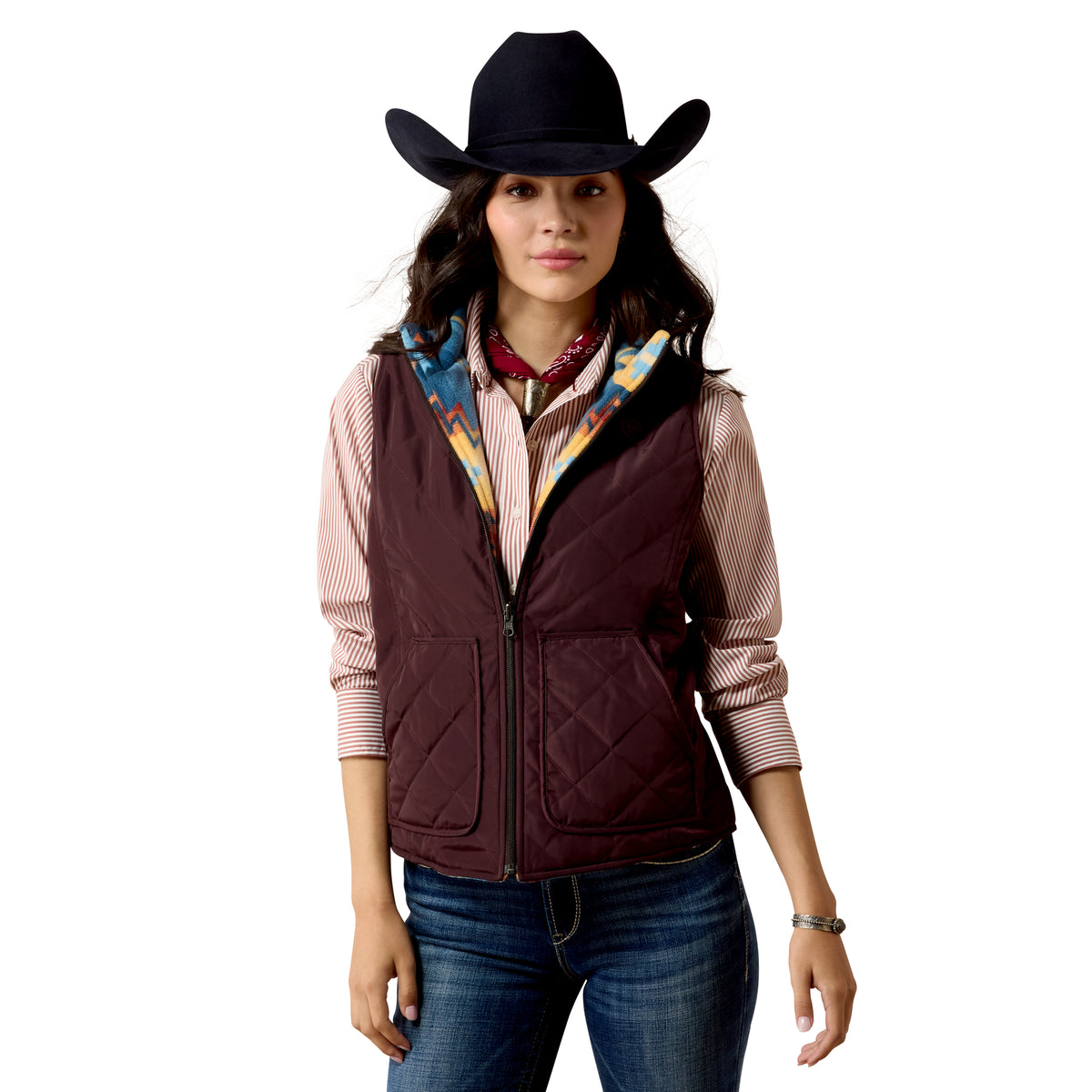 Ariat Women's Dilon 2.0 Reversible Insulated Vest - Chocolate Plum/Lakeside Southw