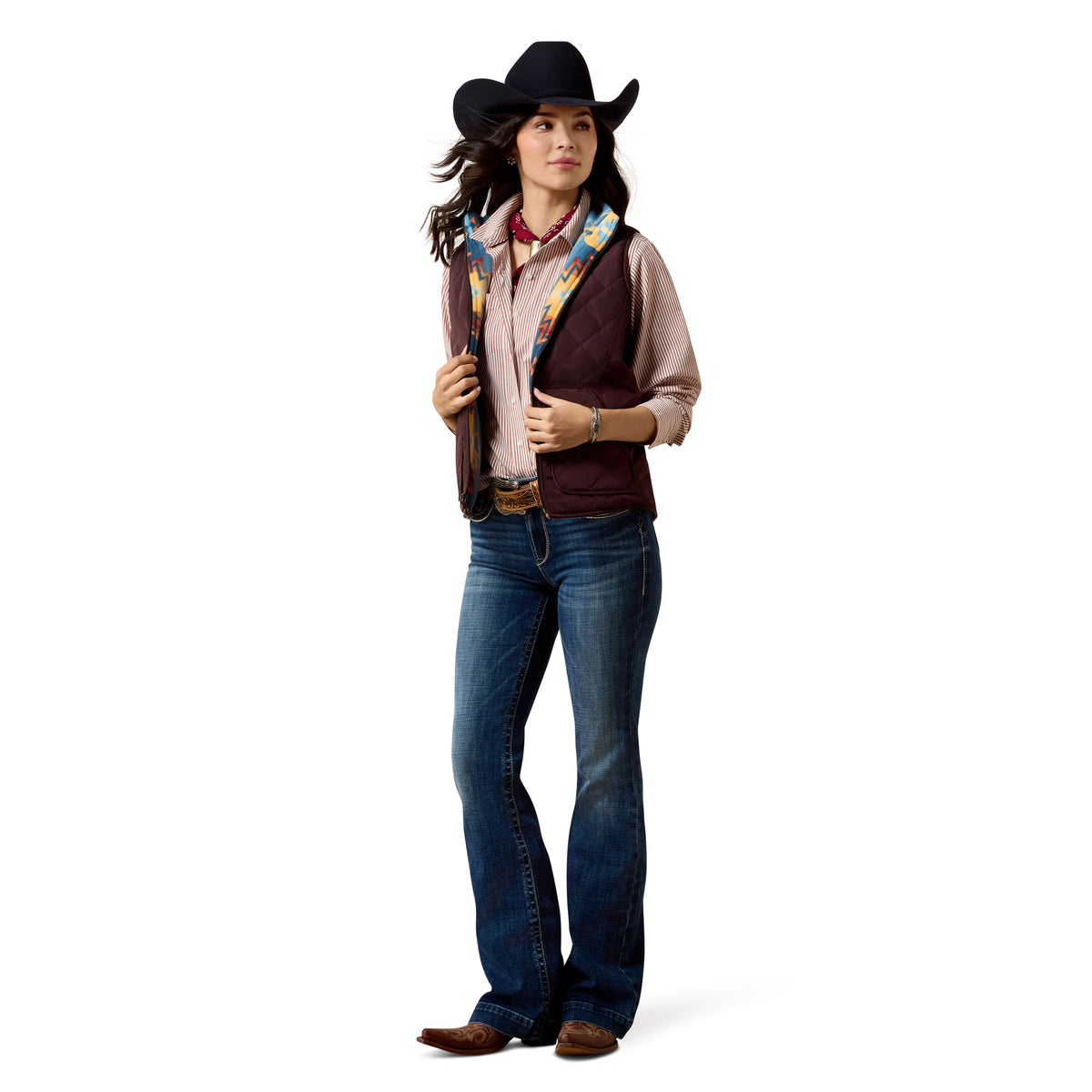 Ariat Women's Dilon 2.0 Reversible Insulated Vest - Chocolate Plum/Lakeside Southw