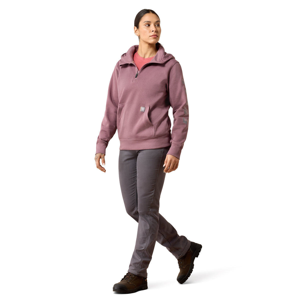 Ariat Women's Rebar Lightweight Logo 1/2 Zip Hoodie - Flint/Toadstool