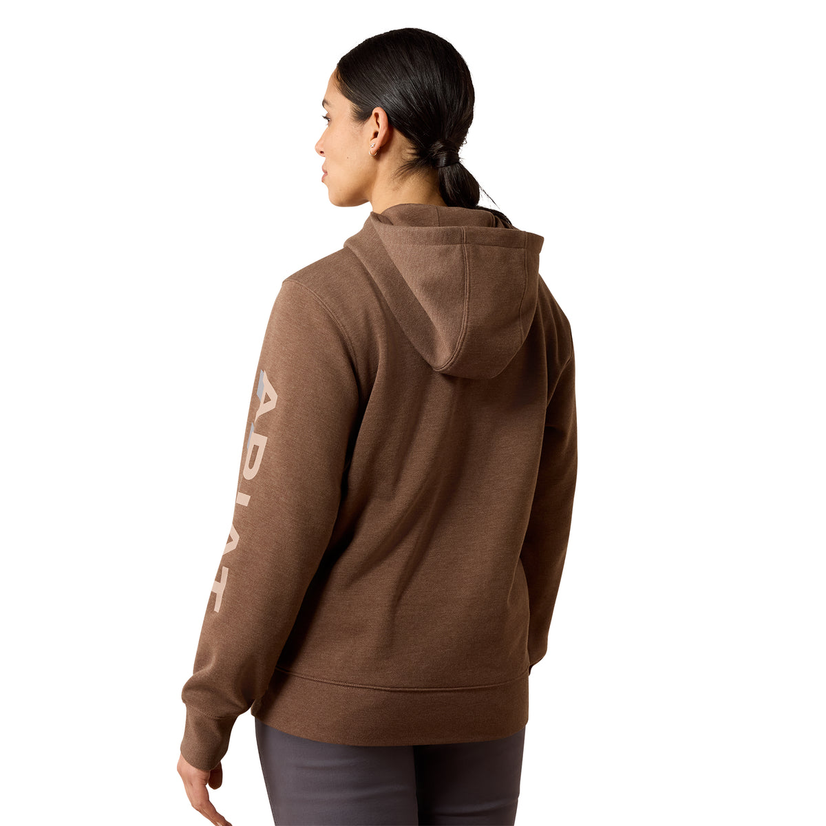 Ariat Women's Rebar Lightweight Logo 1/2 Zip Hoodie - Raindrum Heather/Ginger Snap