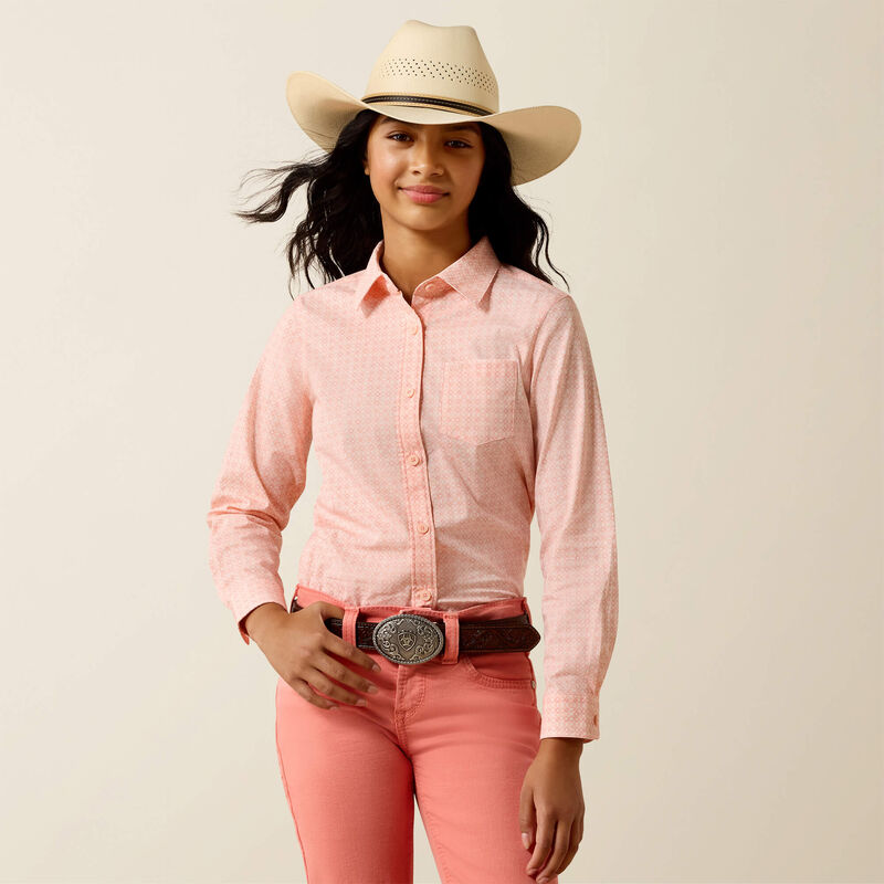 Ariat Girl's Kirby Long Sleeve Shirt - Tropical Peach Geo - Irvine Tack & Western Wear