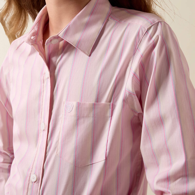 Ariat Girl's Team Kirby Long Sleeve Button Shirt - Pink Ombre Stripe
