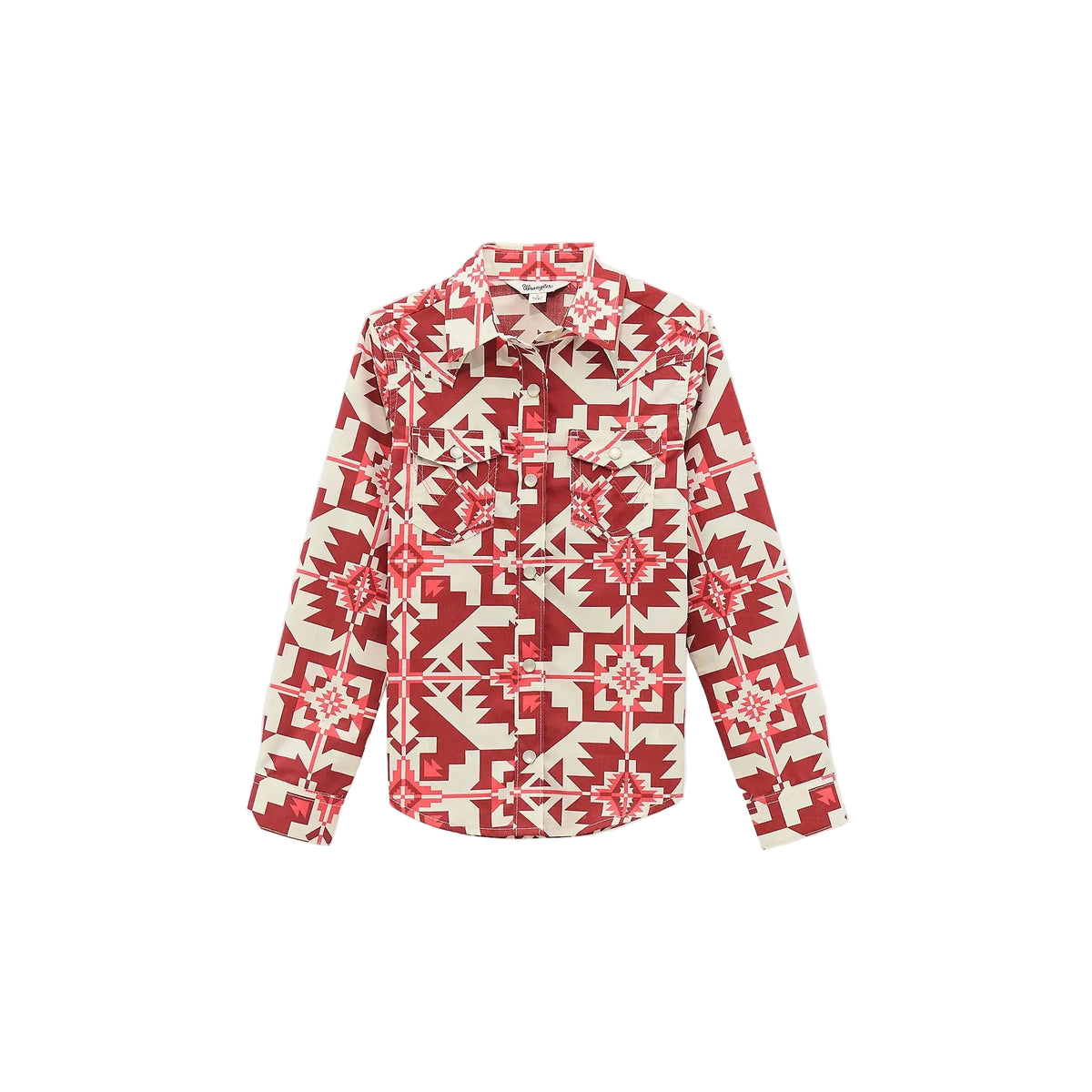 Wrangler Girl's Long Sleeve Geo Print Western Snap Shirt - Checotah Pink
