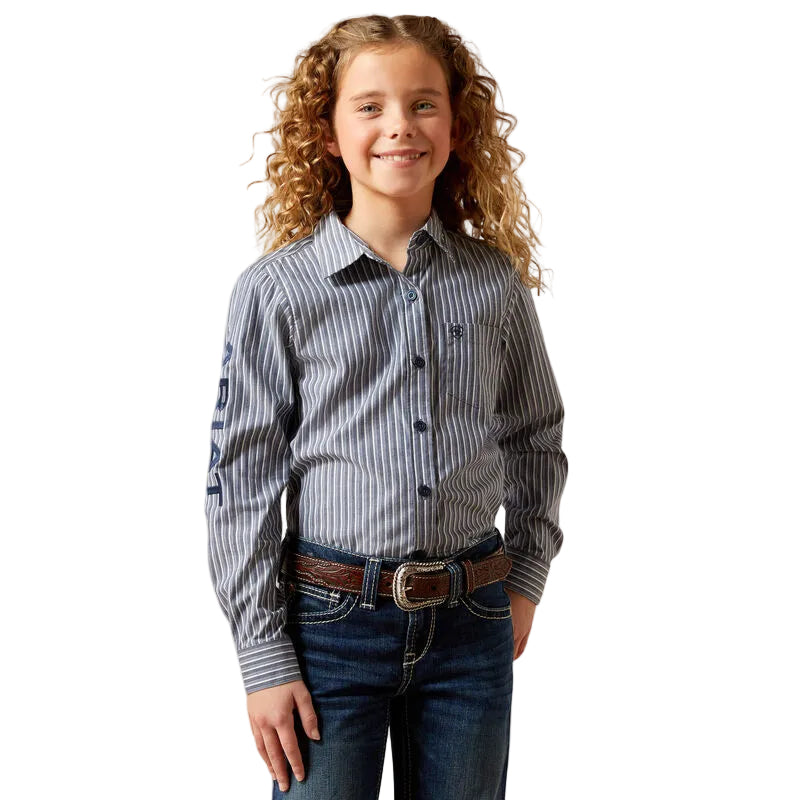 Ariat Girl's Team Kirby Long Sleeve Shirt - Dress Blue Stripe