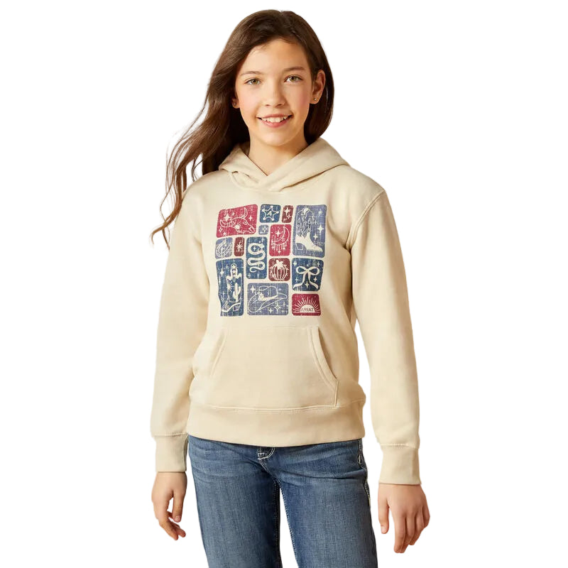 Ariat Girl's Western Blocks Long Sleeve Hoodie - Oyster Grey - Irvine Tack & Western Wear