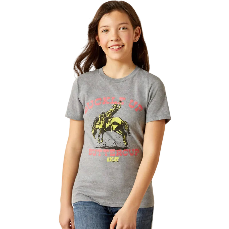 Ariat Girl's Ariat Buck Up Short Sleeve Tee Shirt -  Ice Berg