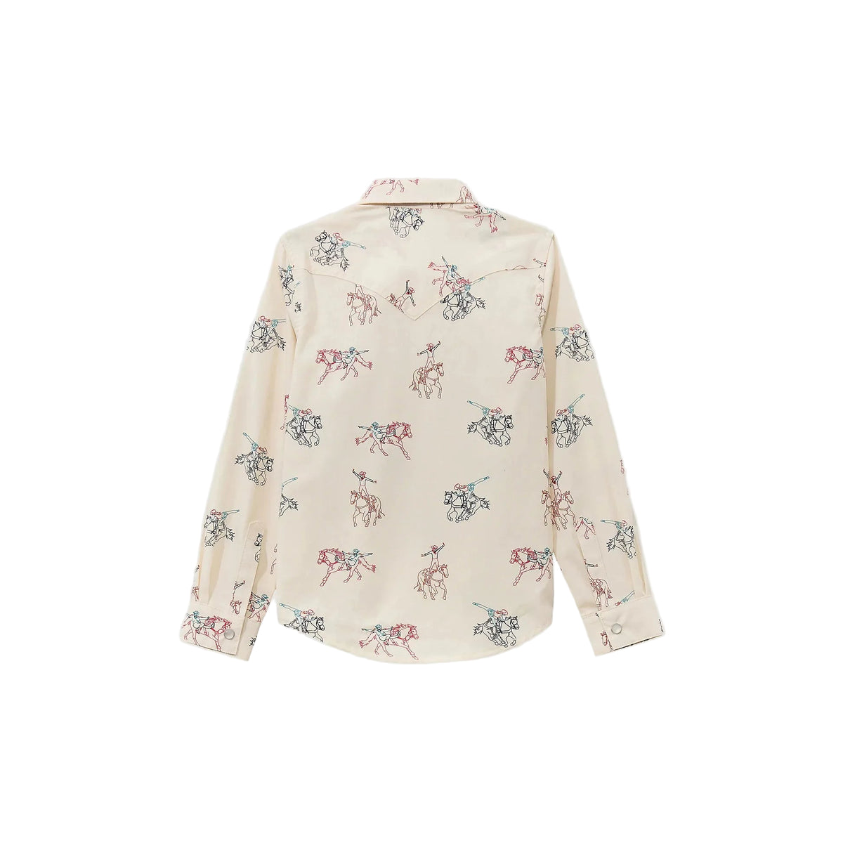 Wrangler Girl's Long Sleeve Cowboy Horse Print Western Snap Shirt - White