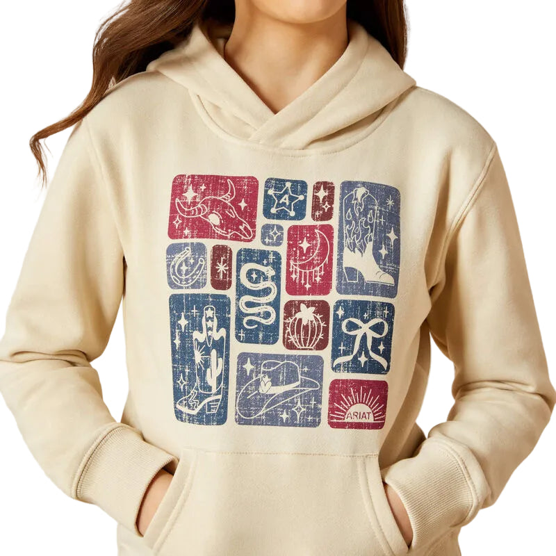 Ariat Girl's Western Blocks Long Sleeve Hoodie - Oyster Grey - Irvine Tack & Western Wear