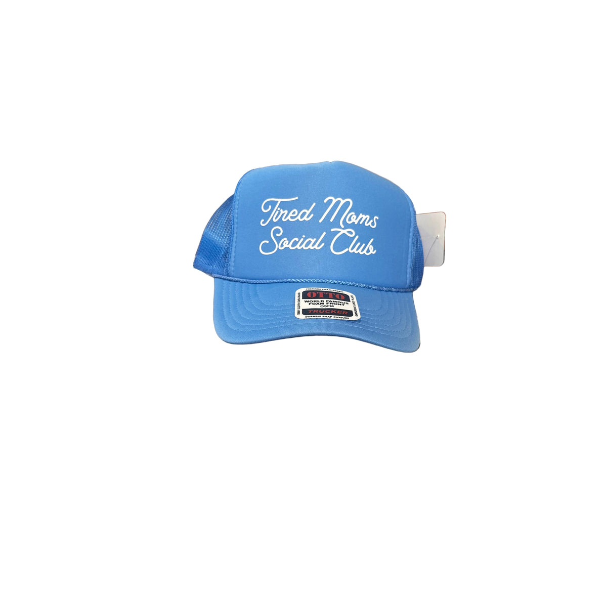 Blonde Ambition Tired Moms Social Club Trucker Hat - Light Blue