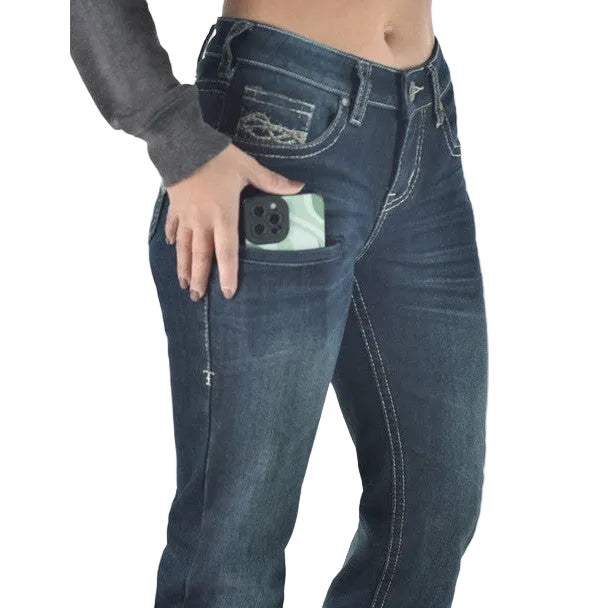 Cowgirl Tuff Women's Don't Fence Me In Dark Flannel Jeans - Dark Wash - Irvine Tack & Western Wear