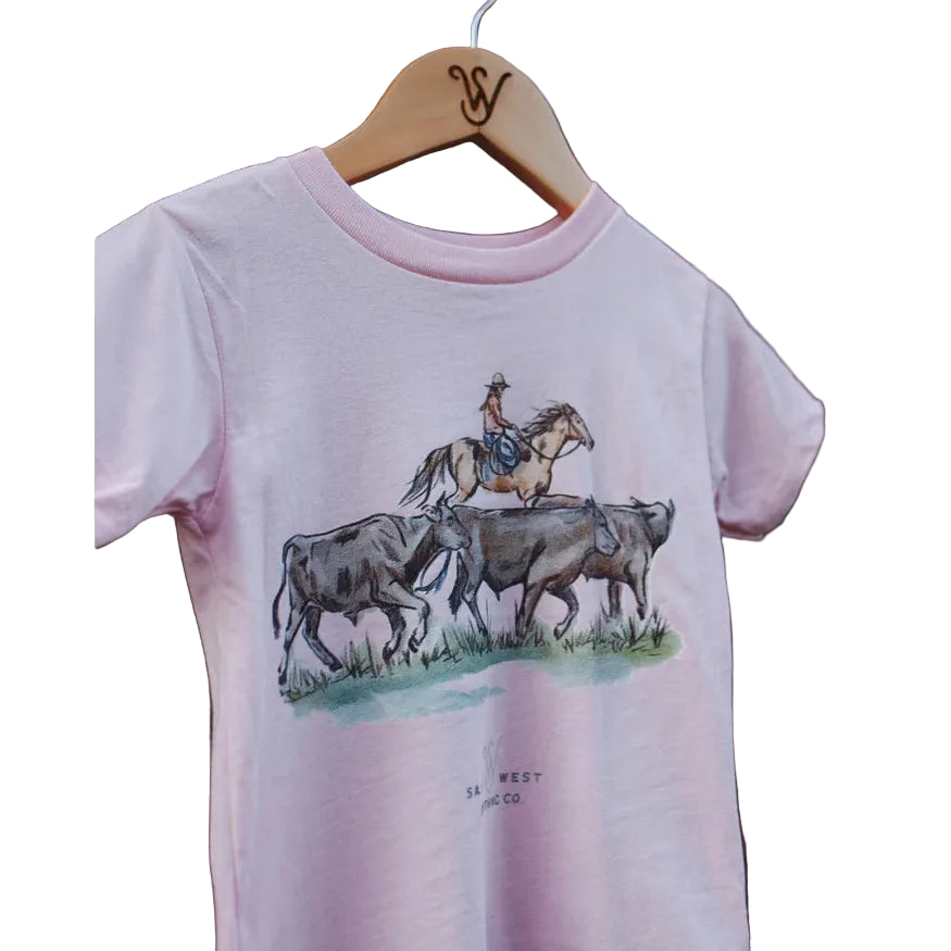 Sage West Girl's Prairie Cowgirl Tee Shirt - Light Pink