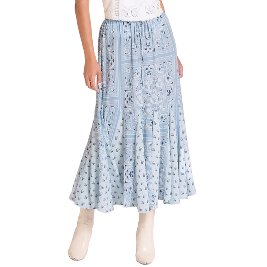 Panhandle Slim Women's Patch Bandana Print Challis Maxi Skirt - Blue