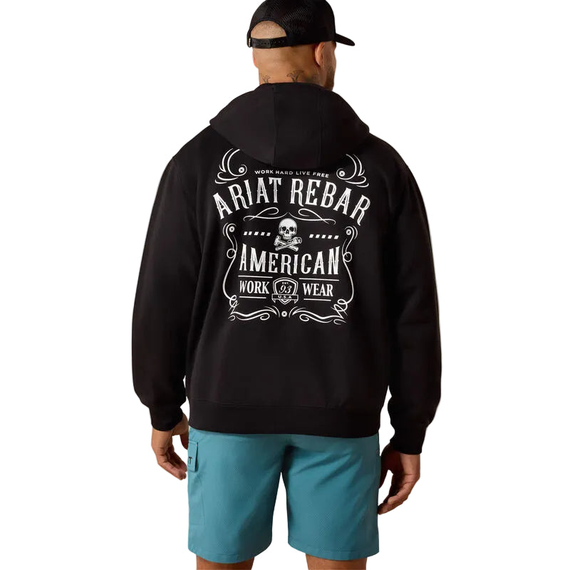 Ariat Men's Rebar Lightweight Label Full Zip Hoodie - Black
