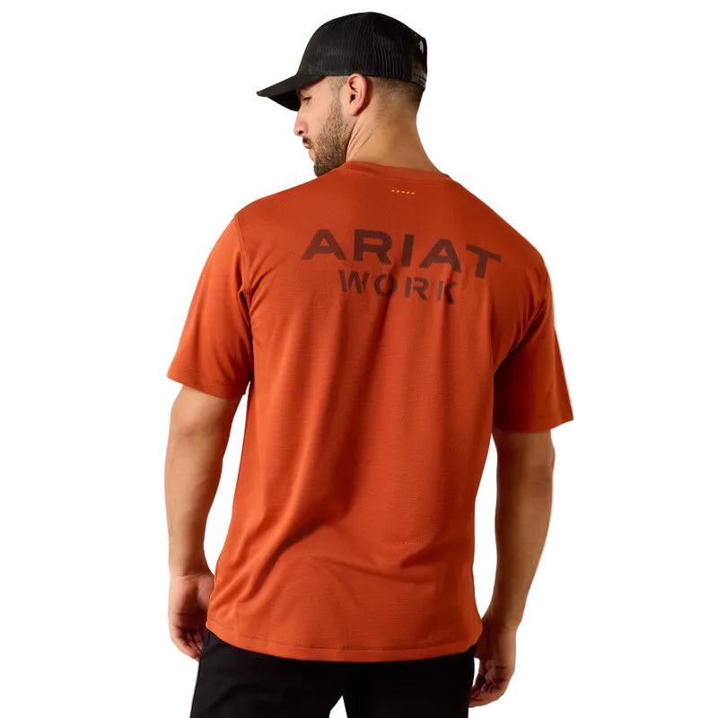 Ariat Men's Rebar Heat Fighter Textured Logo Short Sleeve Tee Shirt - Burnt Brick