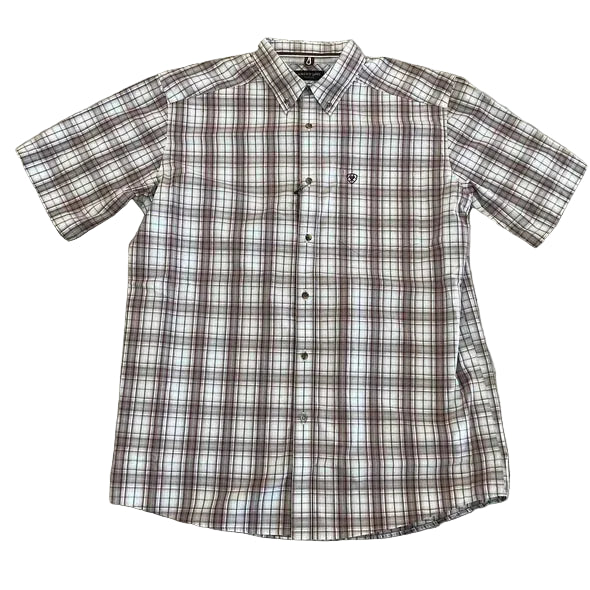 Ariat Men's Pro Series Pascal Classic Fit Short Sleeve Shirt - Maroon Banner Plaid