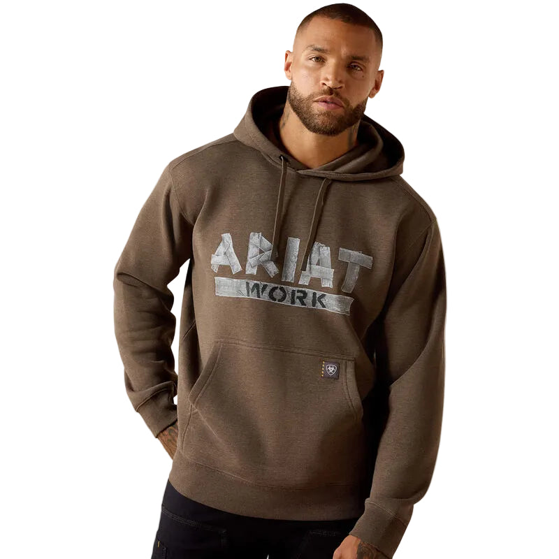 Ariat Men's Rebar Lightweight Duct Logo Hoodie - Major Brown Heather