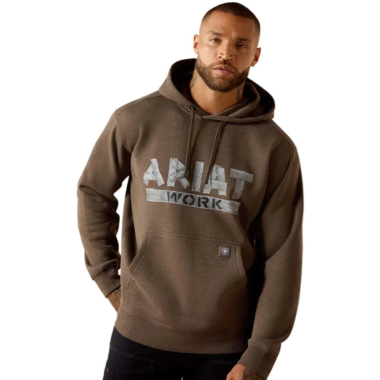Ariat Men's Rebar Lightweight Duct Logo Hoodie - Major Brown Heather