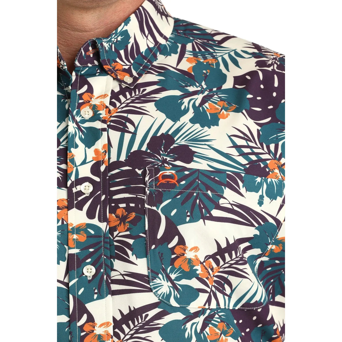 Cinch Men's Arenaflex Print Button Down Short Sleeve Shirt - Cream/Multicolour