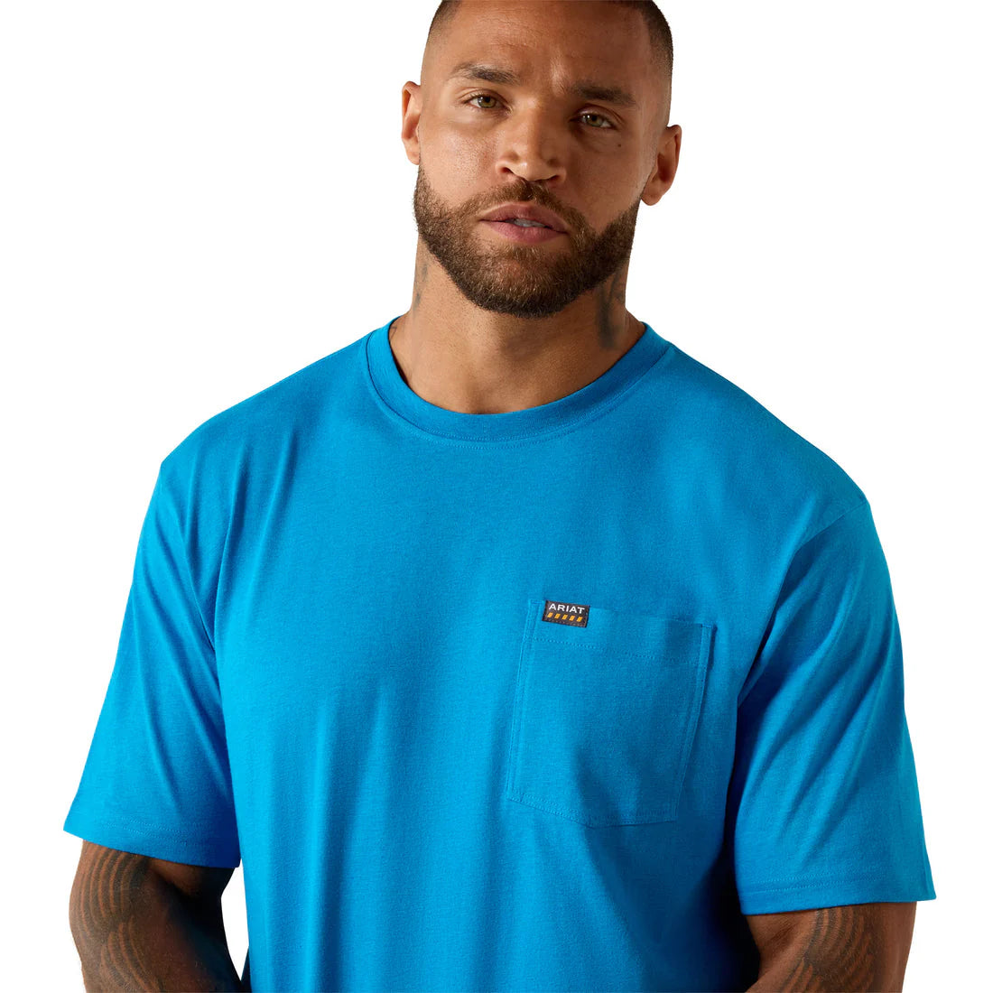 Ariat Men's Rebar Cotton Strong Standard Pocket Short Sleeve Tee Shirt - Methyl Blue Heather