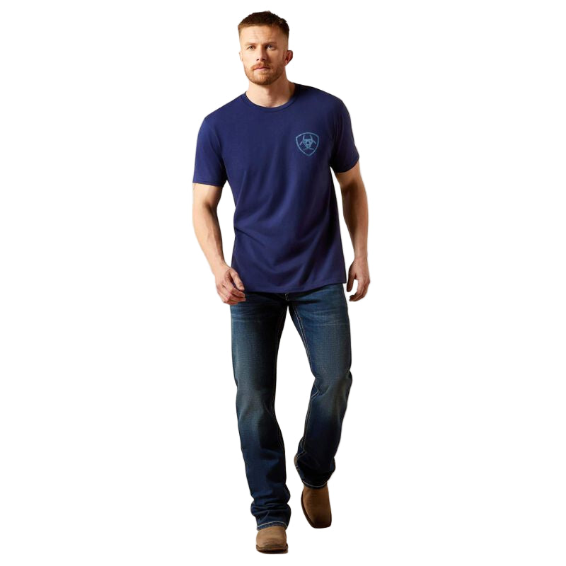 Ariat Men's New Vertical Logo Short Sleeve Tee Shirt - Medieval Blue - Irvine Tack & Western Wear