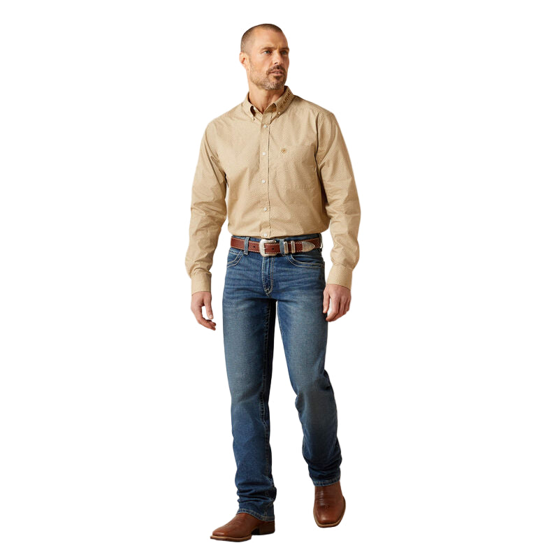 Ariat Men's Team Penn Fitted Long Sleeve Shirt - Khaki/Light Brown - Irvine Tack & Western Wear