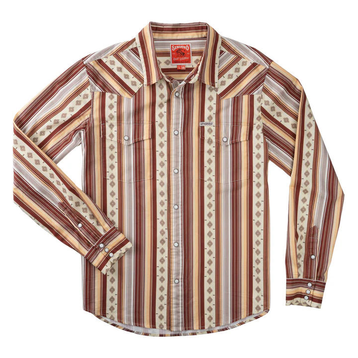 Sendero Men's The Wyatt Pearl Snap Long Sleeve Serape Shirt - Maroon/Clay - Irvine Tack & Western Wear