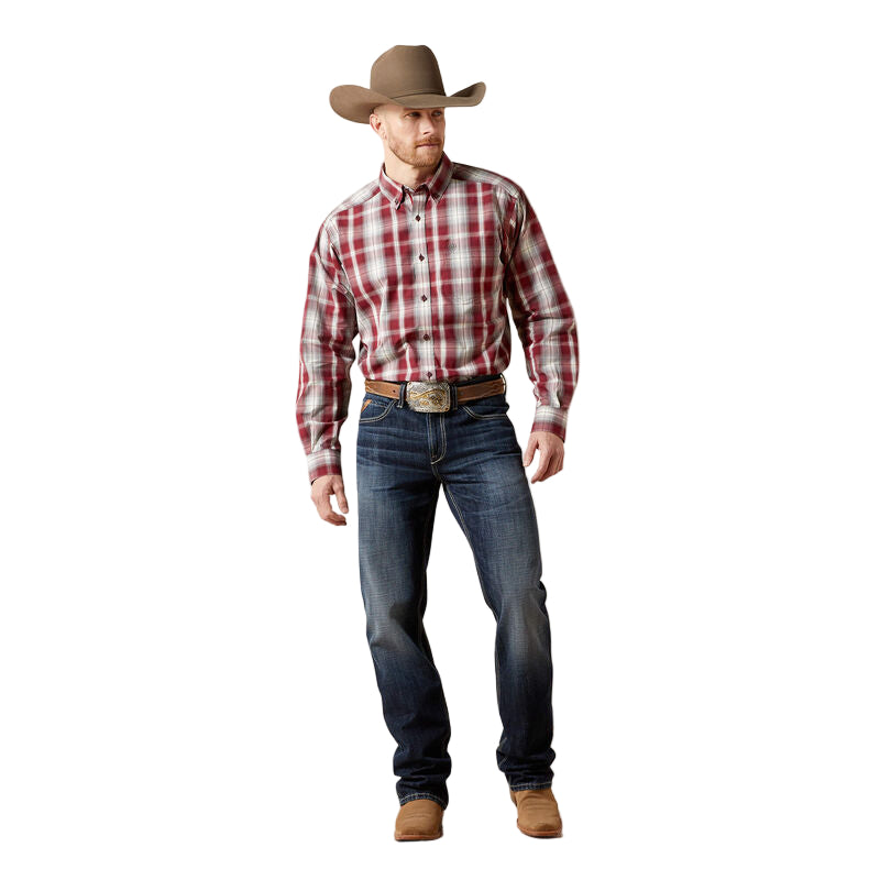 Ariat Men's Pro Series Tillman Classic Fit Long Sleeve Shirt  - Dark Red - Irvine Tack & Western Wear