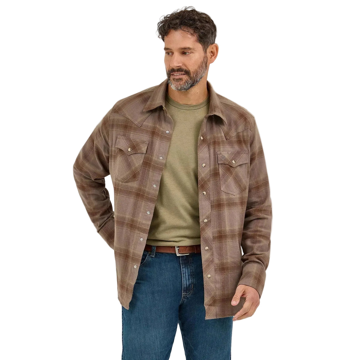 Wrangler Men's Retro Western Plaid Flannel Long Sleeve Snap Shirt - Clay Brown