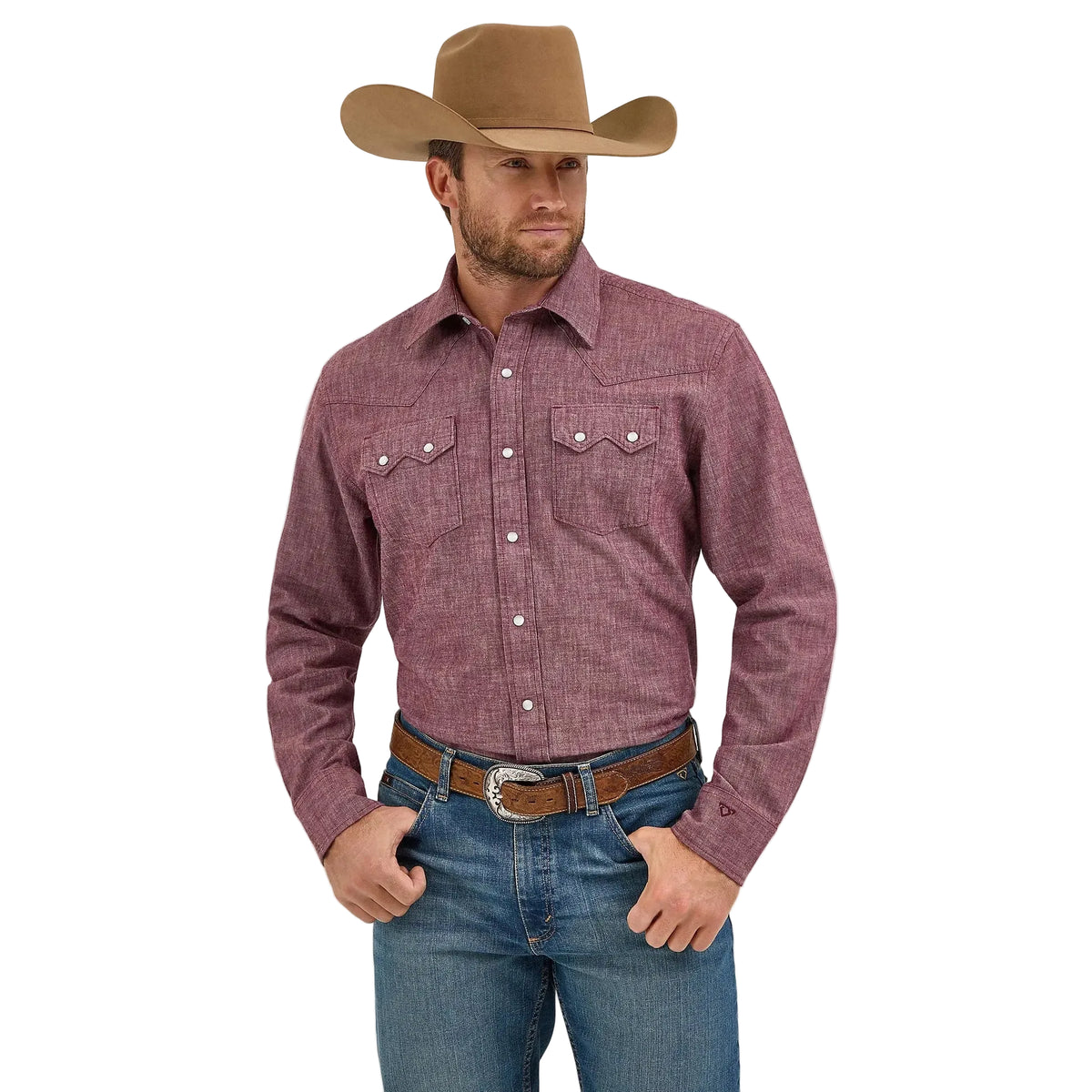 Wrangler Men's Cody Johnson Two Pocket Western Long Sleeve Snap Shirt - Burgundy