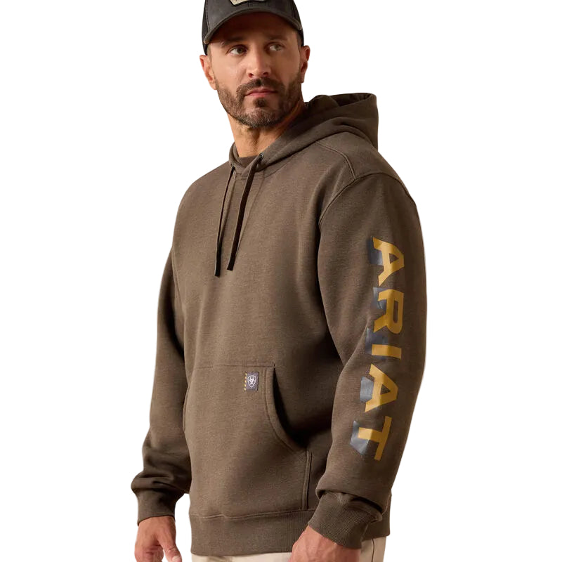 Ariat Men's Rebar Lightweight Logo Hoodie - Major Brown Heather/Wood Thrust