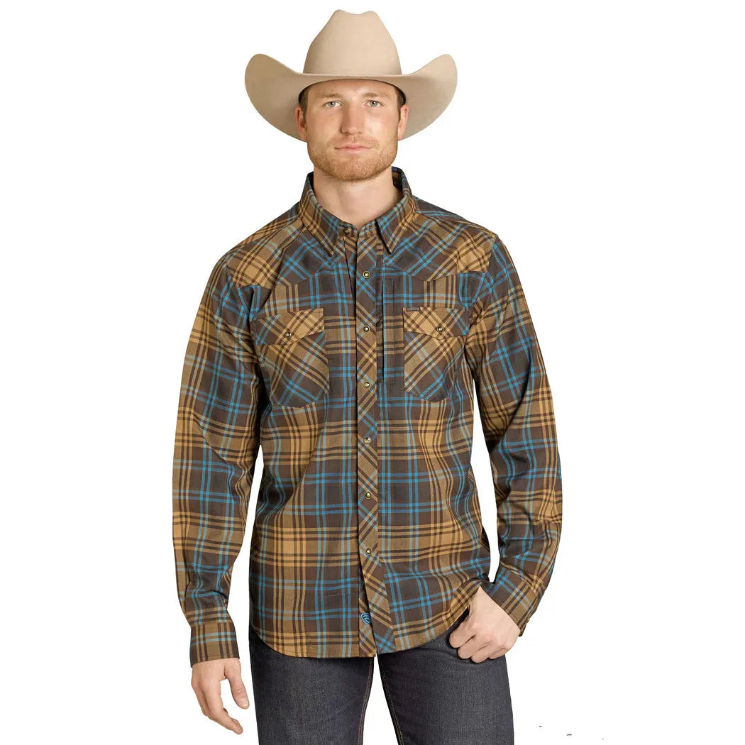 Rock & Roll Men's Tek Western Brushed Plaid Flannel Long Sleeve Shirt - Brown - Irvine Tack & Western Wear