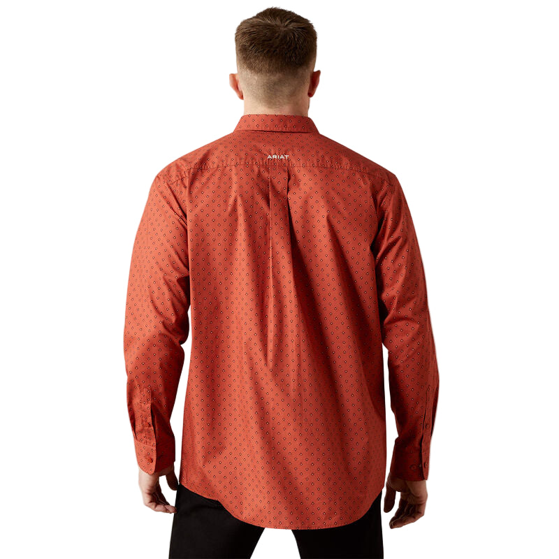 Ariat Men's Team Porter Classic Fit Long Sleeve Shirt - Brick Red/Beige