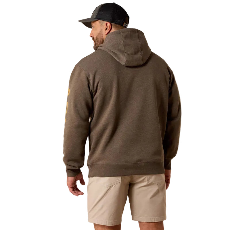 Ariat Men's Rebar Lightweight Logo Hoodie - Major Brown Heather/Wood Thrust