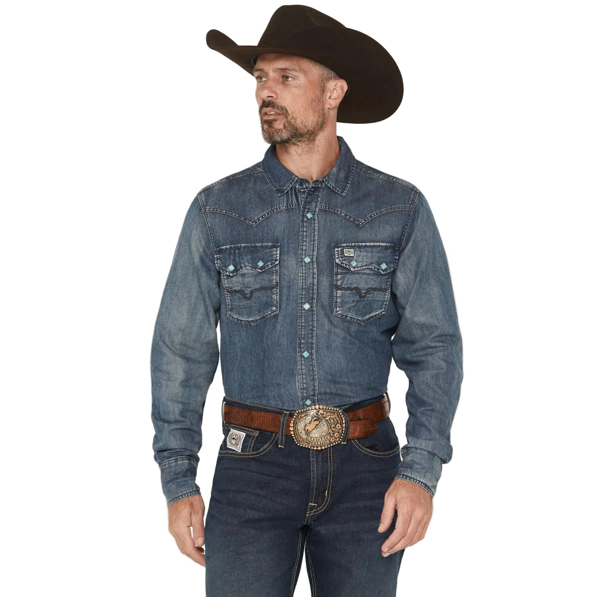 Kimes Men's Memphis Denim Long Sleeve Snap Western Shirt - Indigo