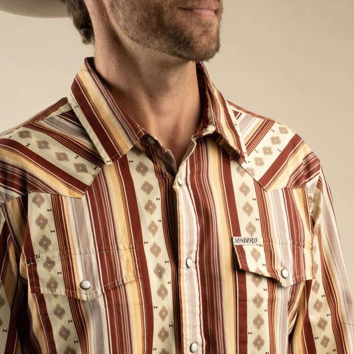Sendero Men's The Wyatt Pearl Snap Long Sleeve Serape Shirt - Maroon/Clay - Irvine Tack & Western Wear