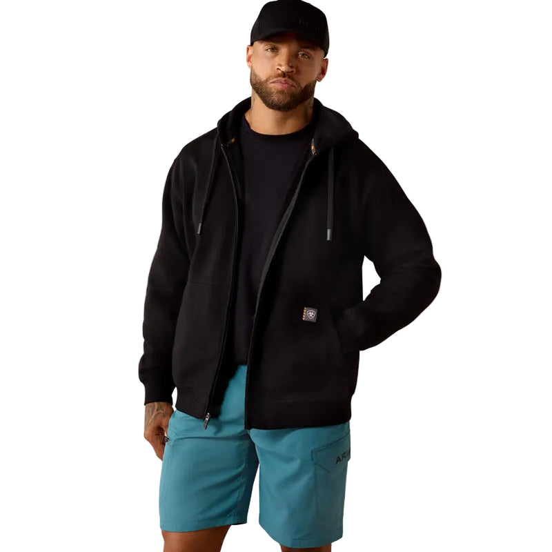 Ariat Men's Rebar Lightweight Label Full Zip Hoodie - Black