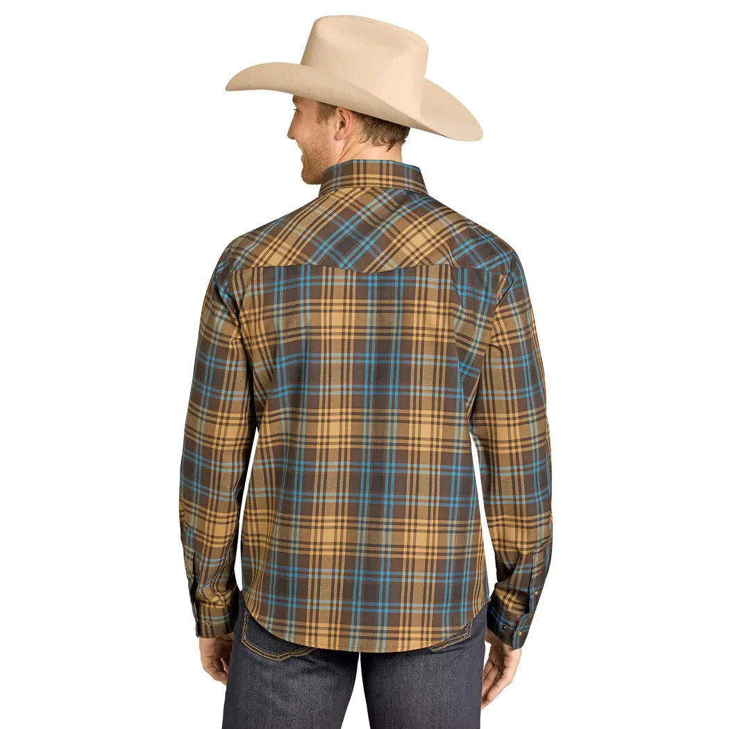 Rock & Roll Men's Tek Western Brushed Plaid Flannel Long Sleeve Shirt - Brown - Irvine Tack & Western Wear
