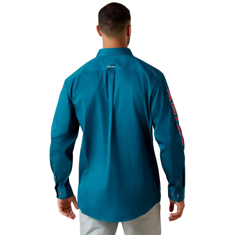 Ariat Men's Team Logo Lightweight Twill Classic Fit Long Sleeve Shirt - Corsair/Red