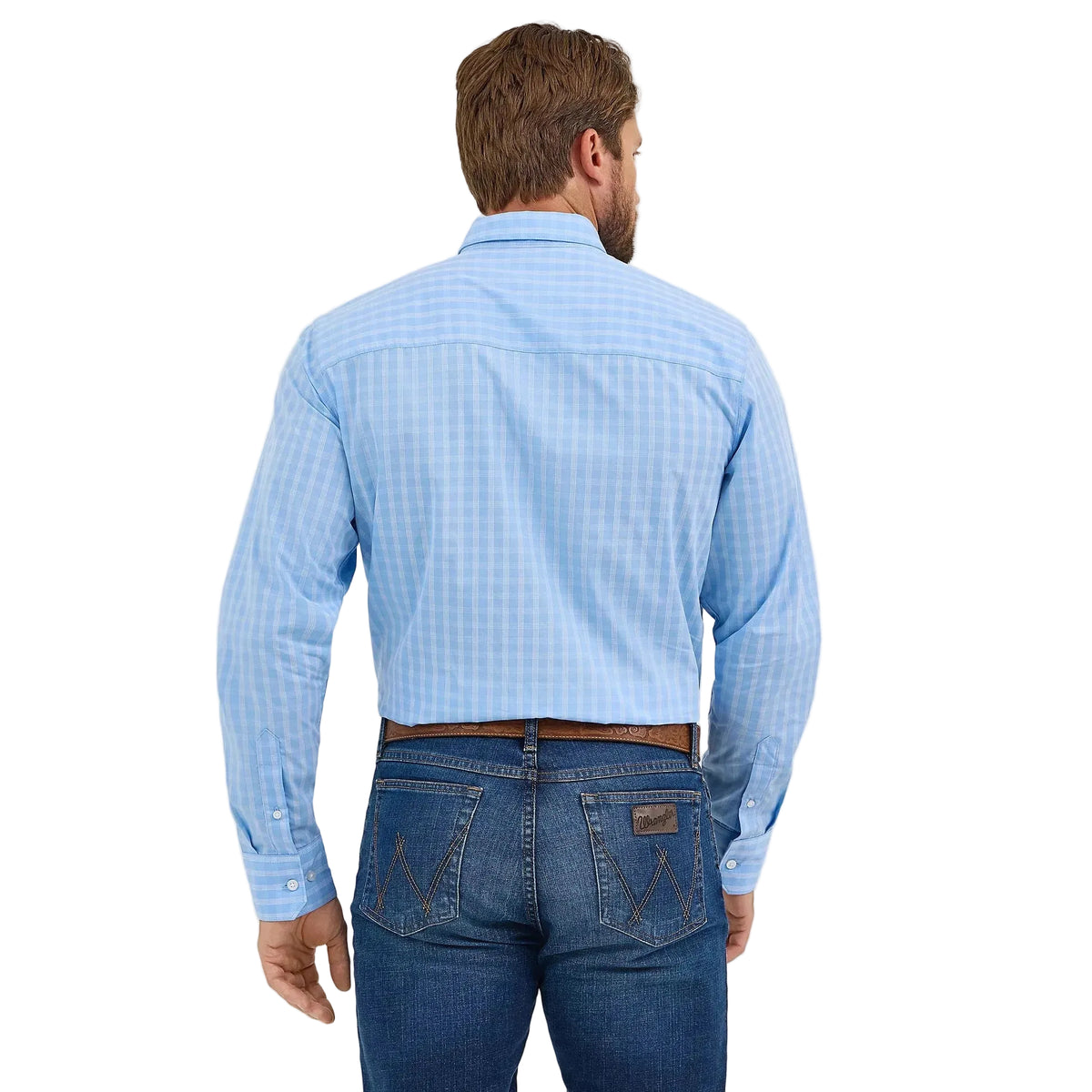 Wrangler Men's Cody Johnson One Pocket Button Down Long Sleeve Shirt - French Blue Check