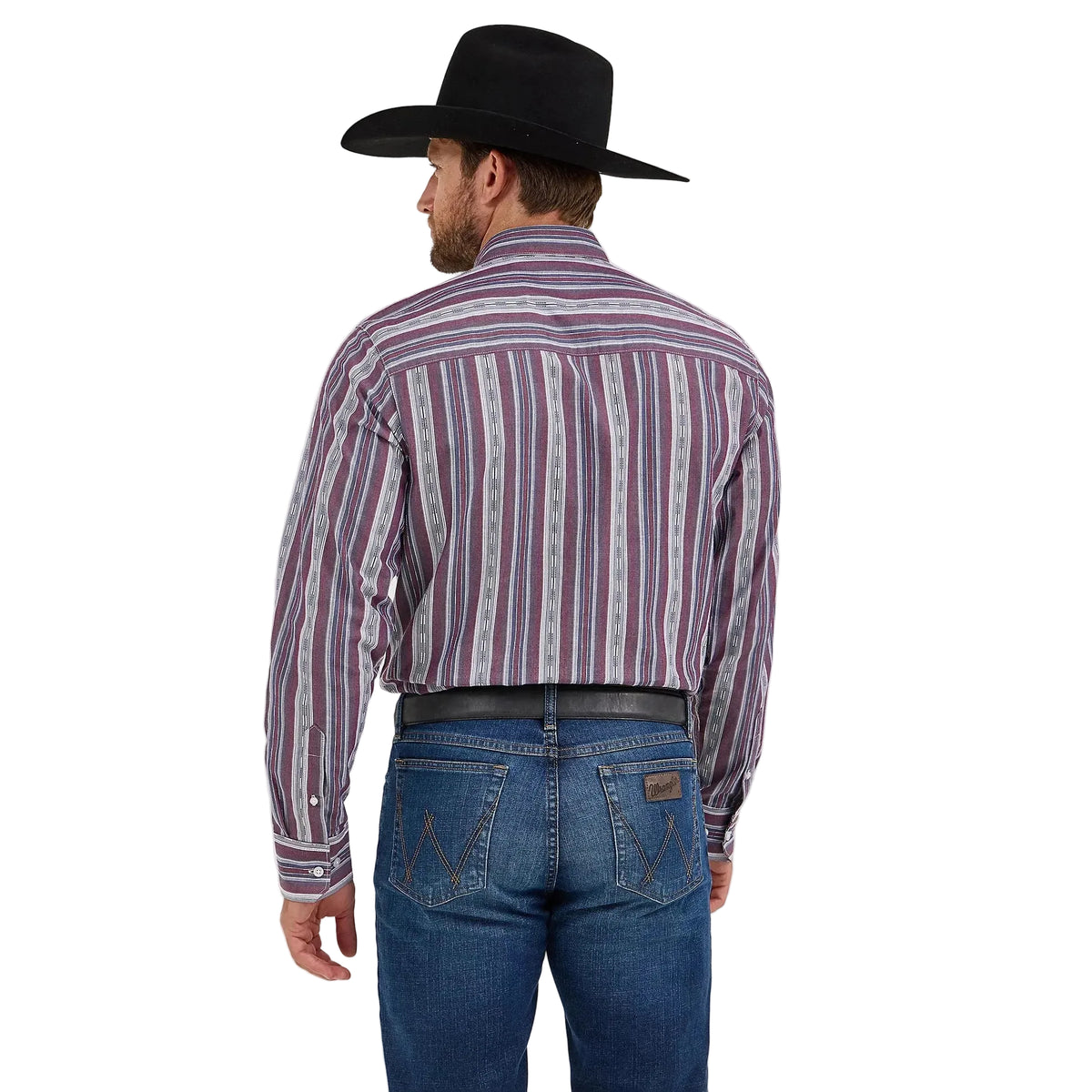 Wrangler Men's Cody Johnson One Pocket Button Down Long Sleeve Shirt - Mauve Stripes
