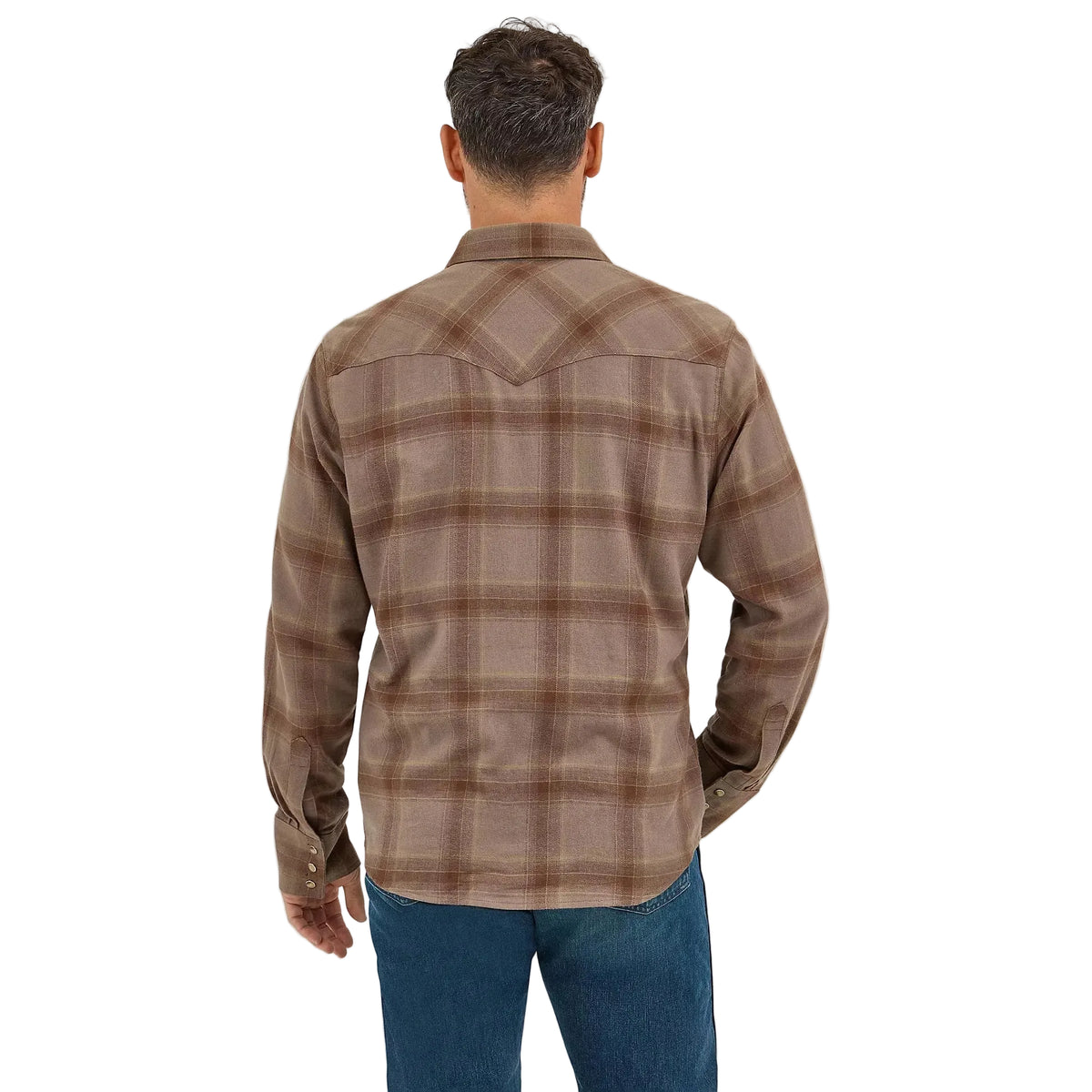 Wrangler Men's Retro Western Plaid Flannel Long Sleeve Snap Shirt - Clay Brown