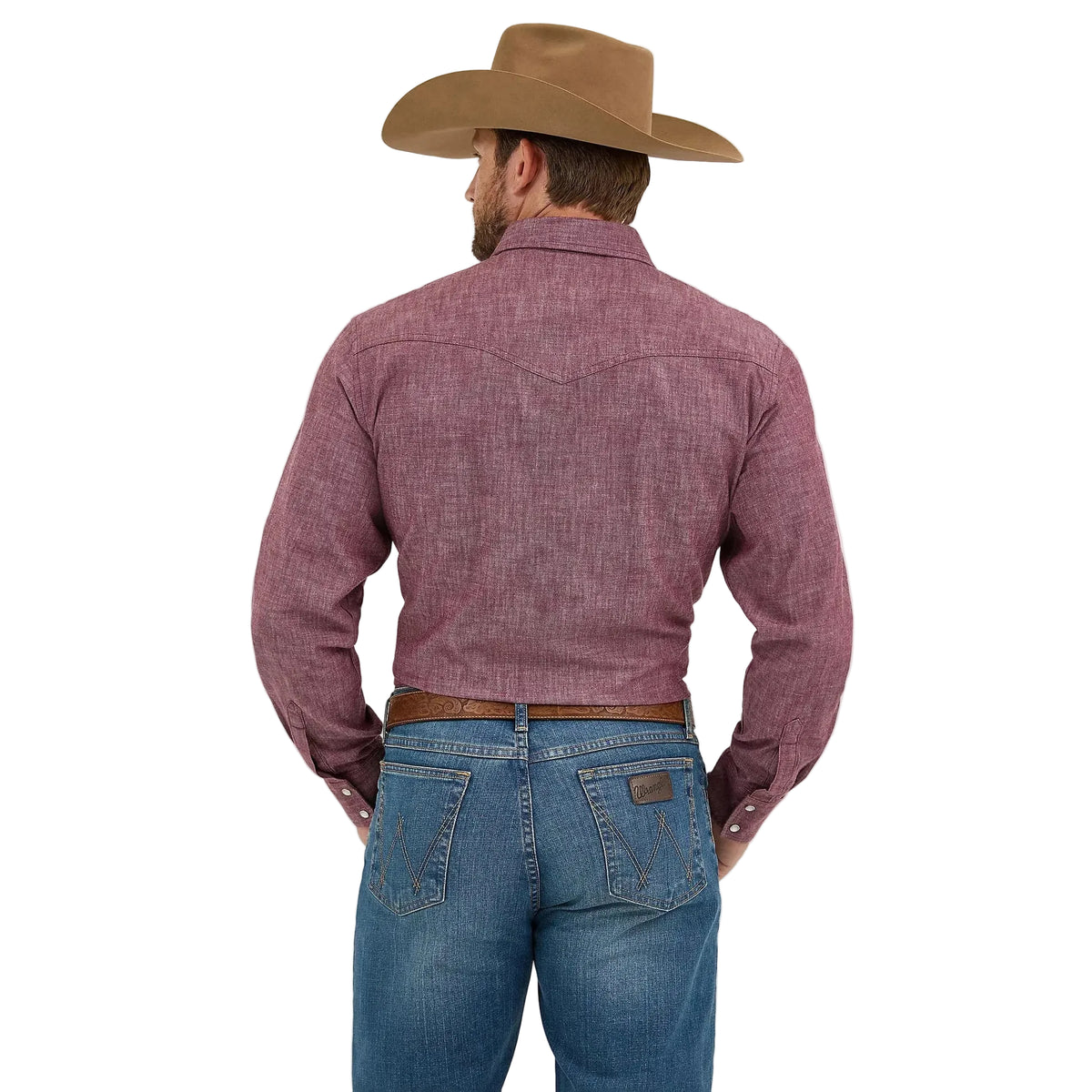Wrangler Men's Cody Johnson Two Pocket Western Long Sleeve Snap Shirt - Burgundy